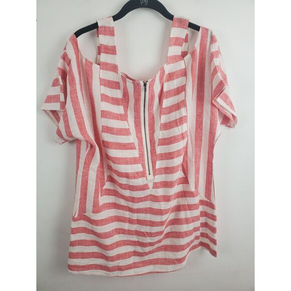 Soft Surroundings Blouse Womens Medium Sunset Striped Cold Shoulder Linen Blend - Picture 5 of 6